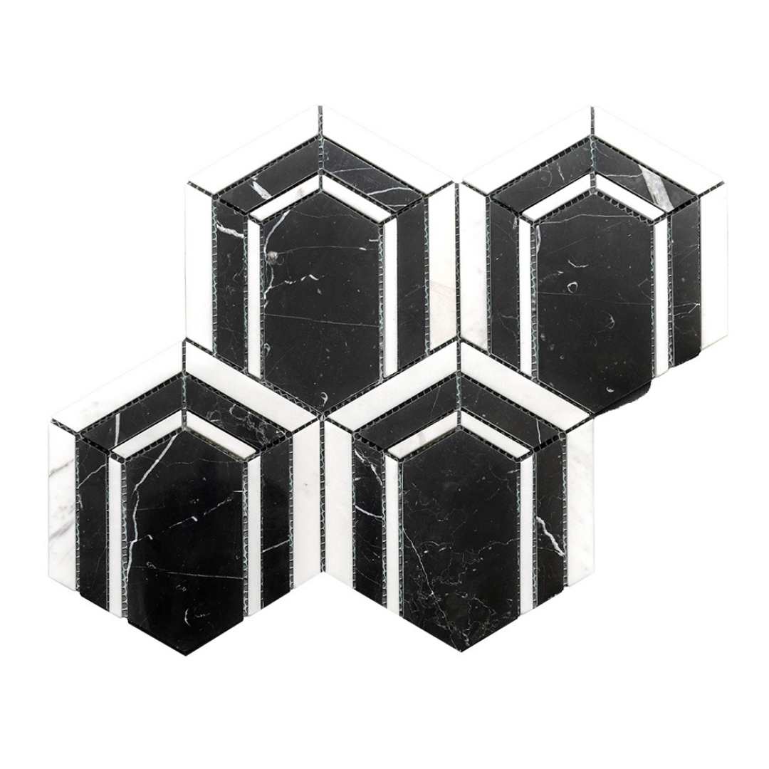 Argos Peak Hexagon Nero Marble 0.83sf/sh