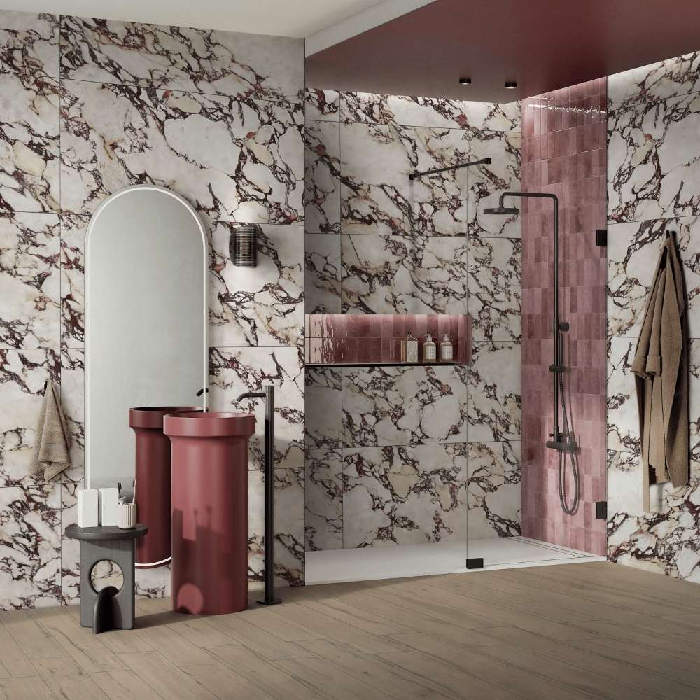 Cala Rosso 12" x 24" Glossy Porcelain Marble Look Wall & Floor Tile