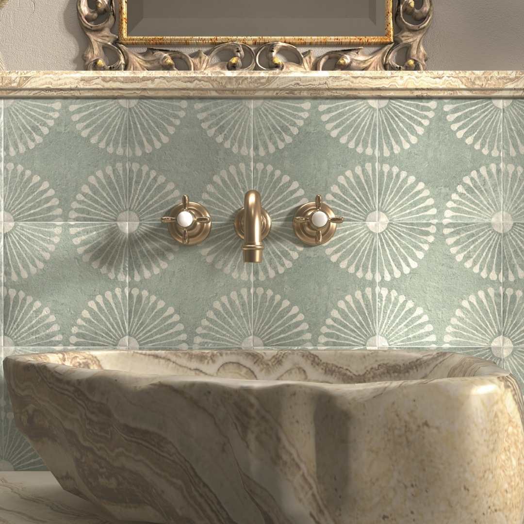 Amanecer 8" x 8" Satin Porcelain Patterned Floor & Wall Tile