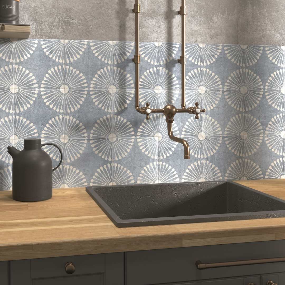 Amanecer 8" x 8" Satin Porcelain Patterned Floor & Wall Tile