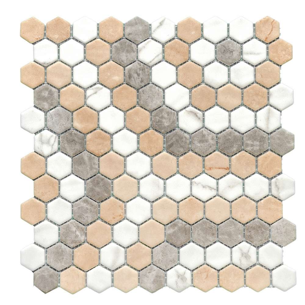 Eterna Hex 1" x 1" Blend Pattern Glass Matte Mosaic