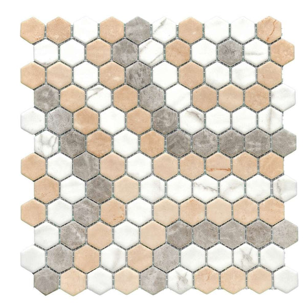 Eterna Hex 1" x 1" Blend Pattern Glass Matte Mosaic