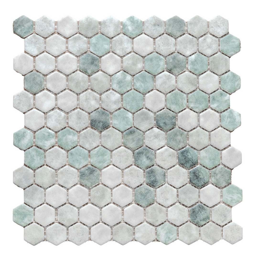 Eterna Hex 1" x 1" Shabby Green Glass Matte Mosaic