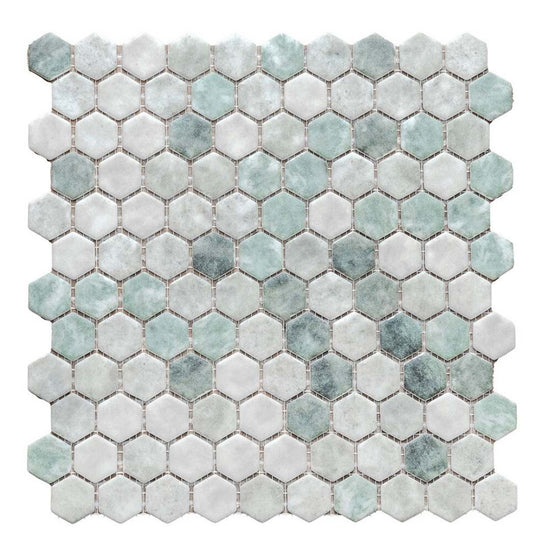 Eterna Hex 1" x 1" Shabby Green Glass Matte Mosaic