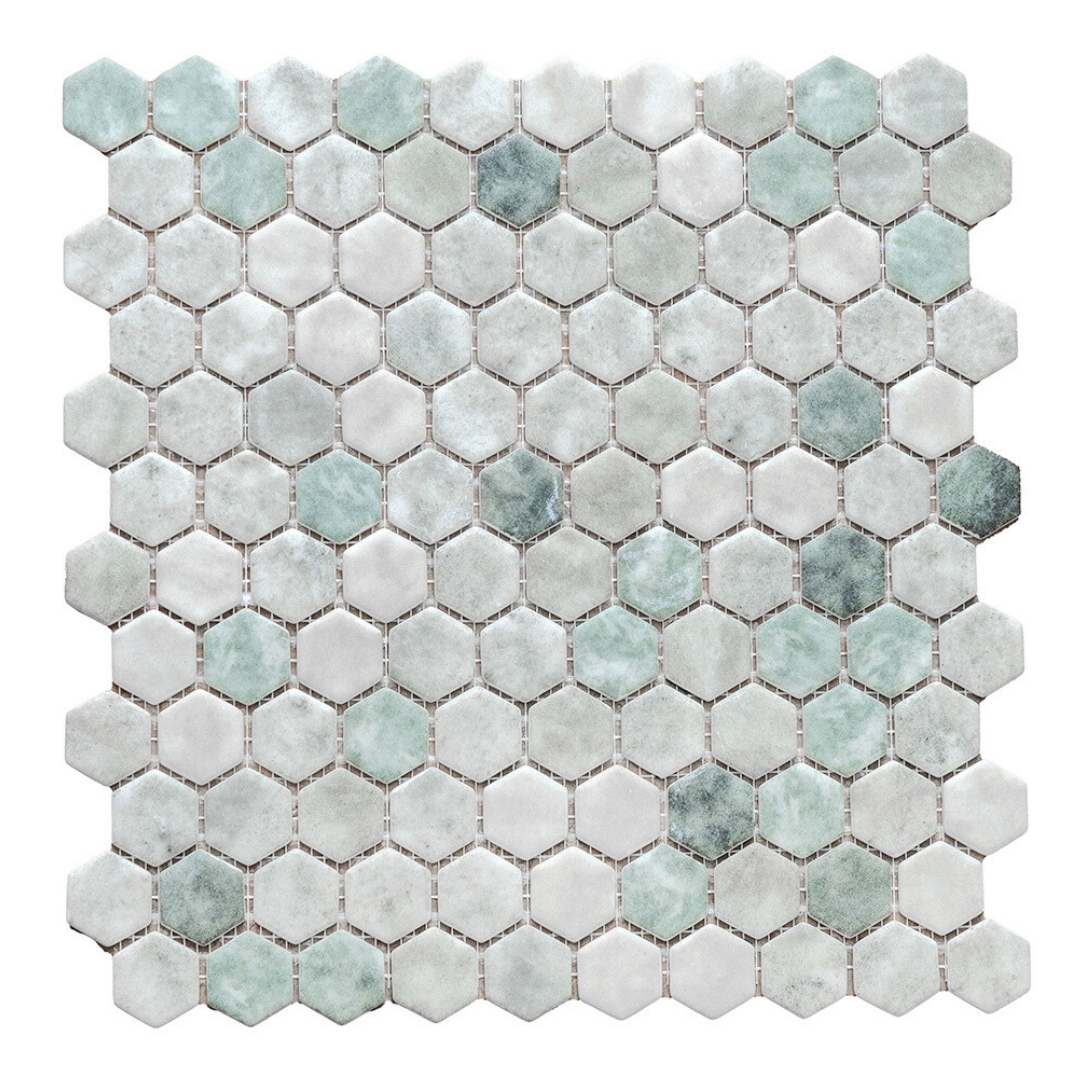 Eterna Hex 1" x 1" Shabby Green Glass Matte Mosaic