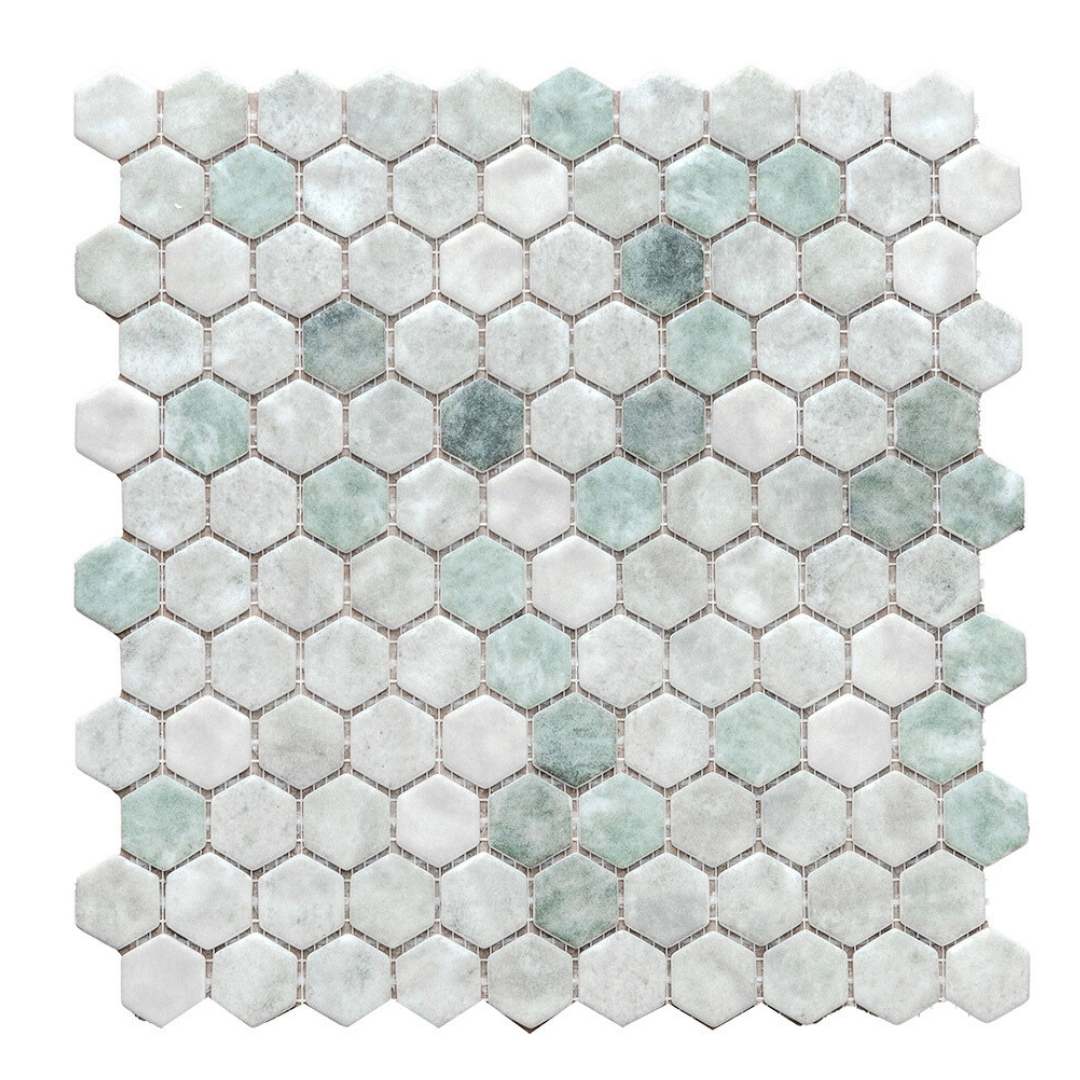 Eterna Hex 1" x 1" Shabby Green Glass Matte Mosaic