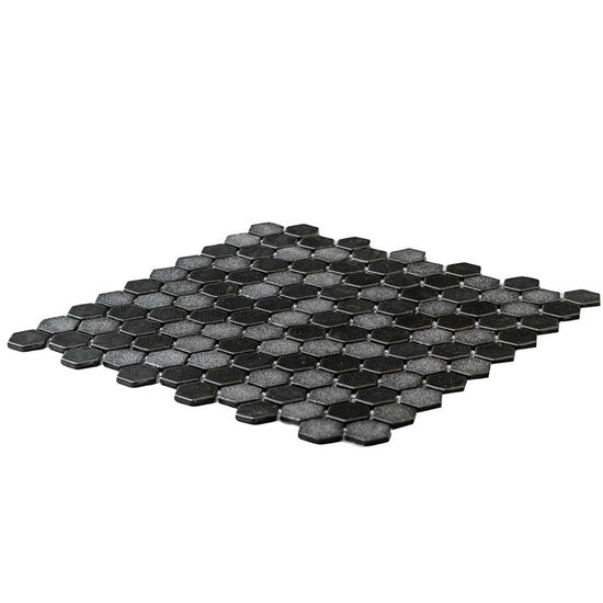 Eterna Hex 1" x 1" Stone Lisa Black Glass Shiny and Textured Mosaic