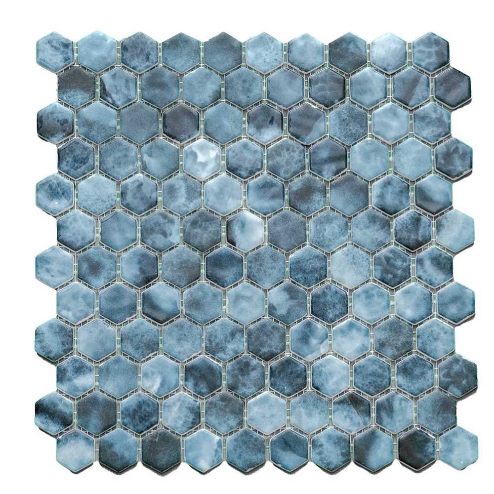 Eterna Hex 1" x 1" Onice Blue Glass Matte Mosaic