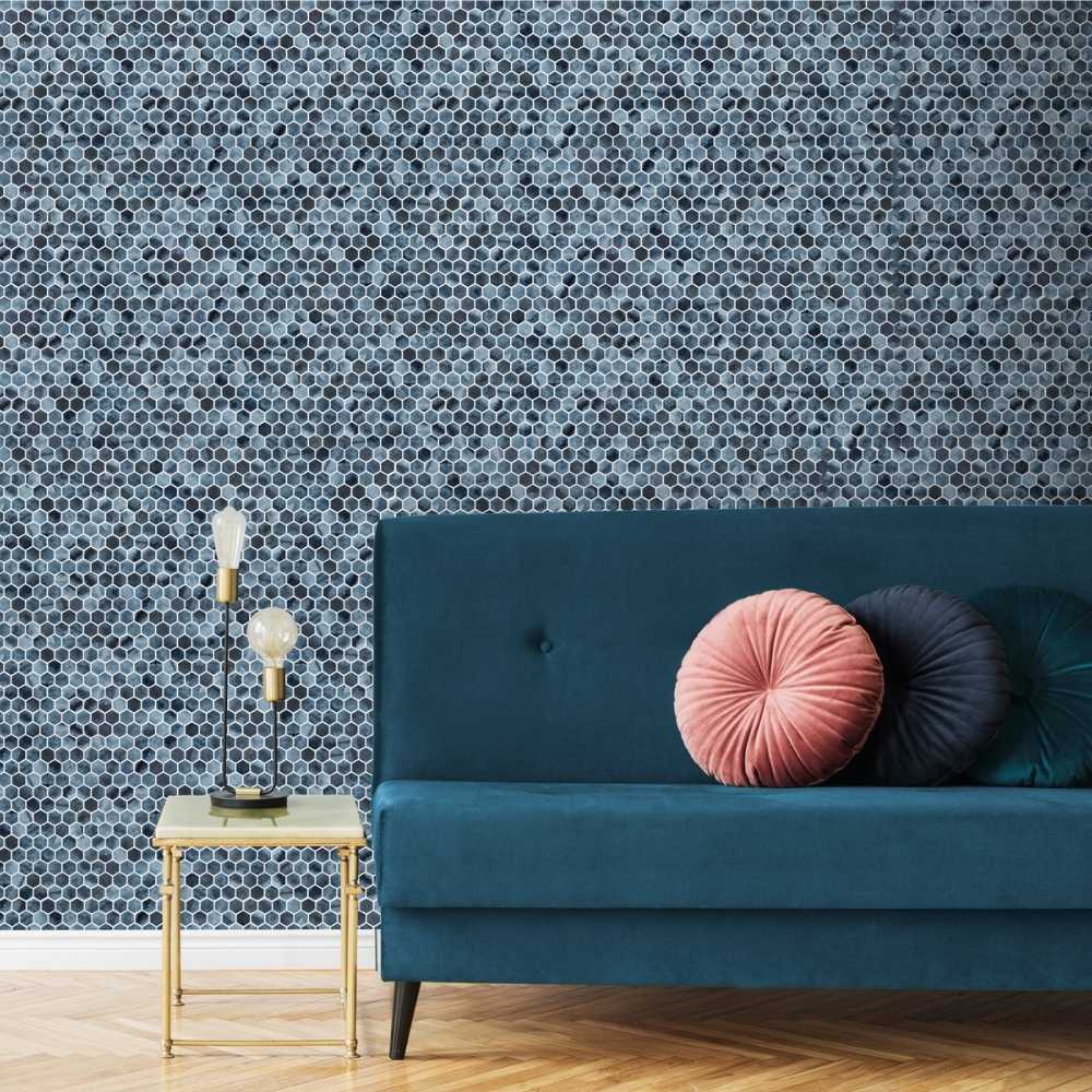 Eterna Hex 1" x 1" Onice Blue Glass Matte Mosaic