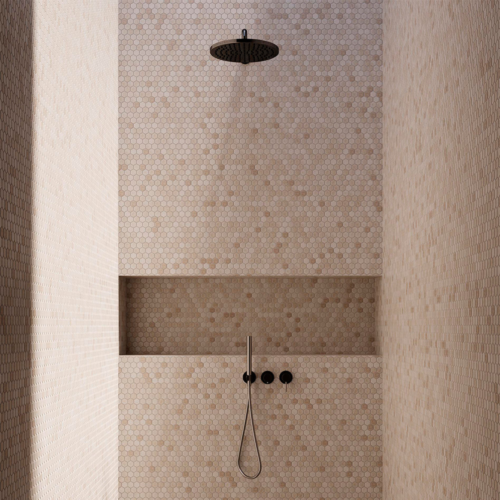 Eterna Hex 1" x 1" Luna Beige Glass Matte Mosaic