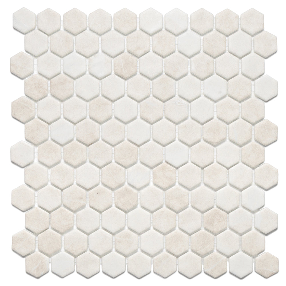 Eterna Hex 1" x 1" Luna Beige Glass Matte Mosaic