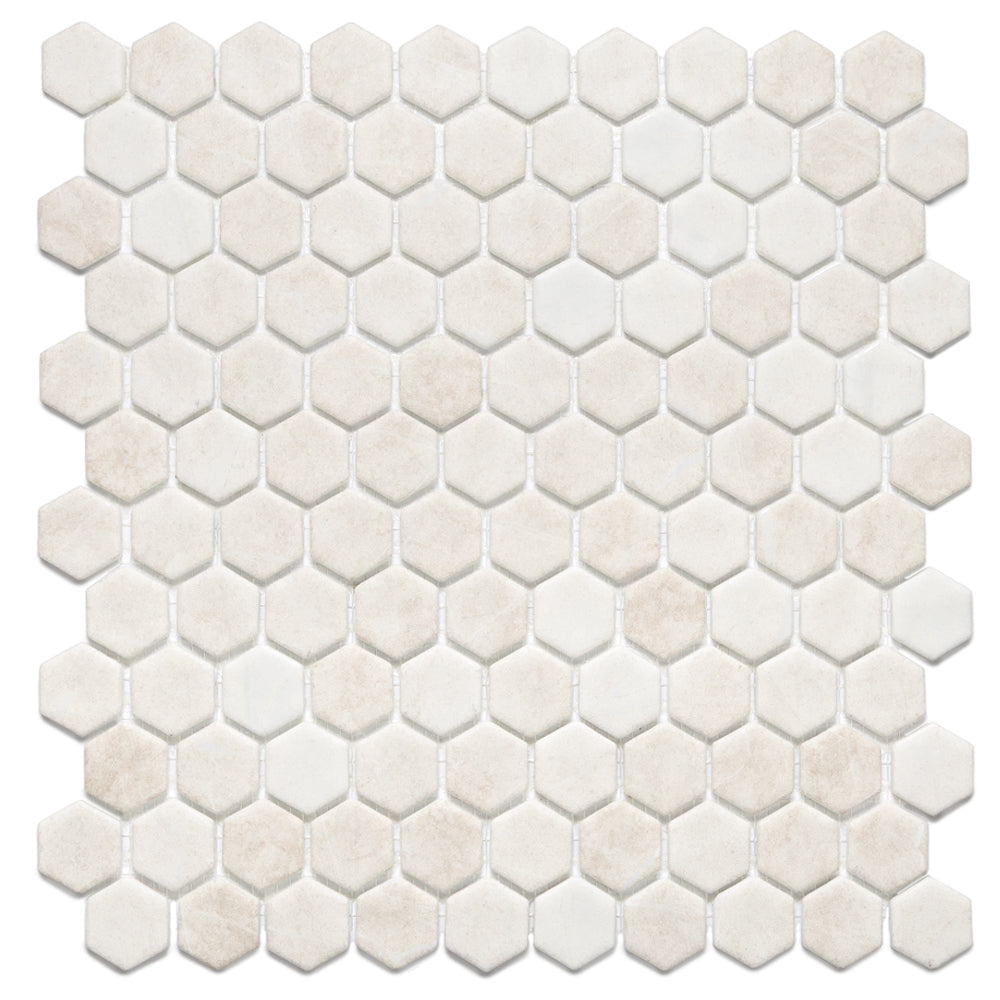 Eterna Hex 1" x 1" Luna Beige Glass Matte Mosaic