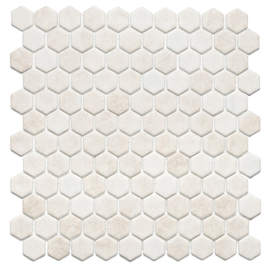 Eterna Hex 1" x 1" Luna Beige Glass Matte Mosaic