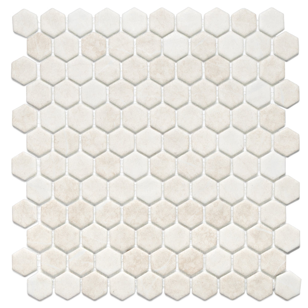 Eterna Hex 1" x 1" Luna Beige Glass Matte Mosaic