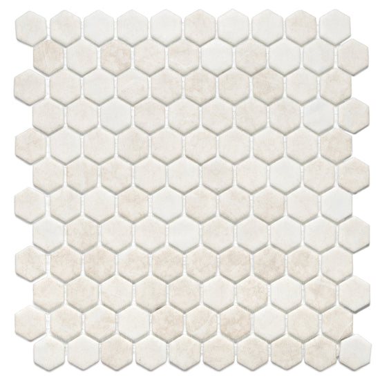 Eterna Hex 1" x 1" Luna Beige Glass Matte Mosaic