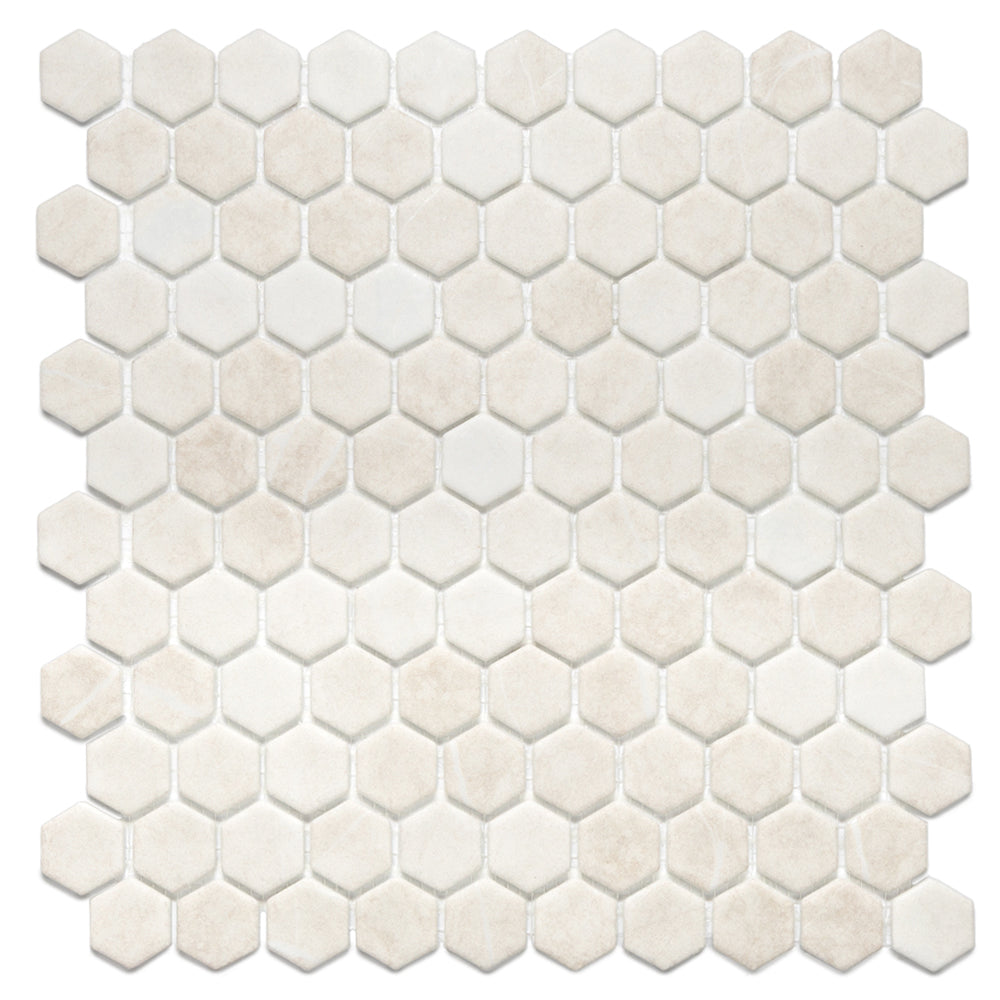 Eterna Hex 1" x 1" Luna Beige Glass Matte Mosaic