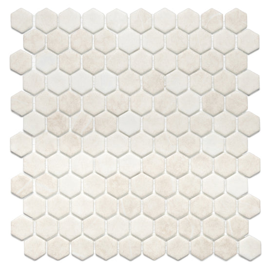 Eterna Hex 1" x 1" Luna Beige Glass Matte Mosaic