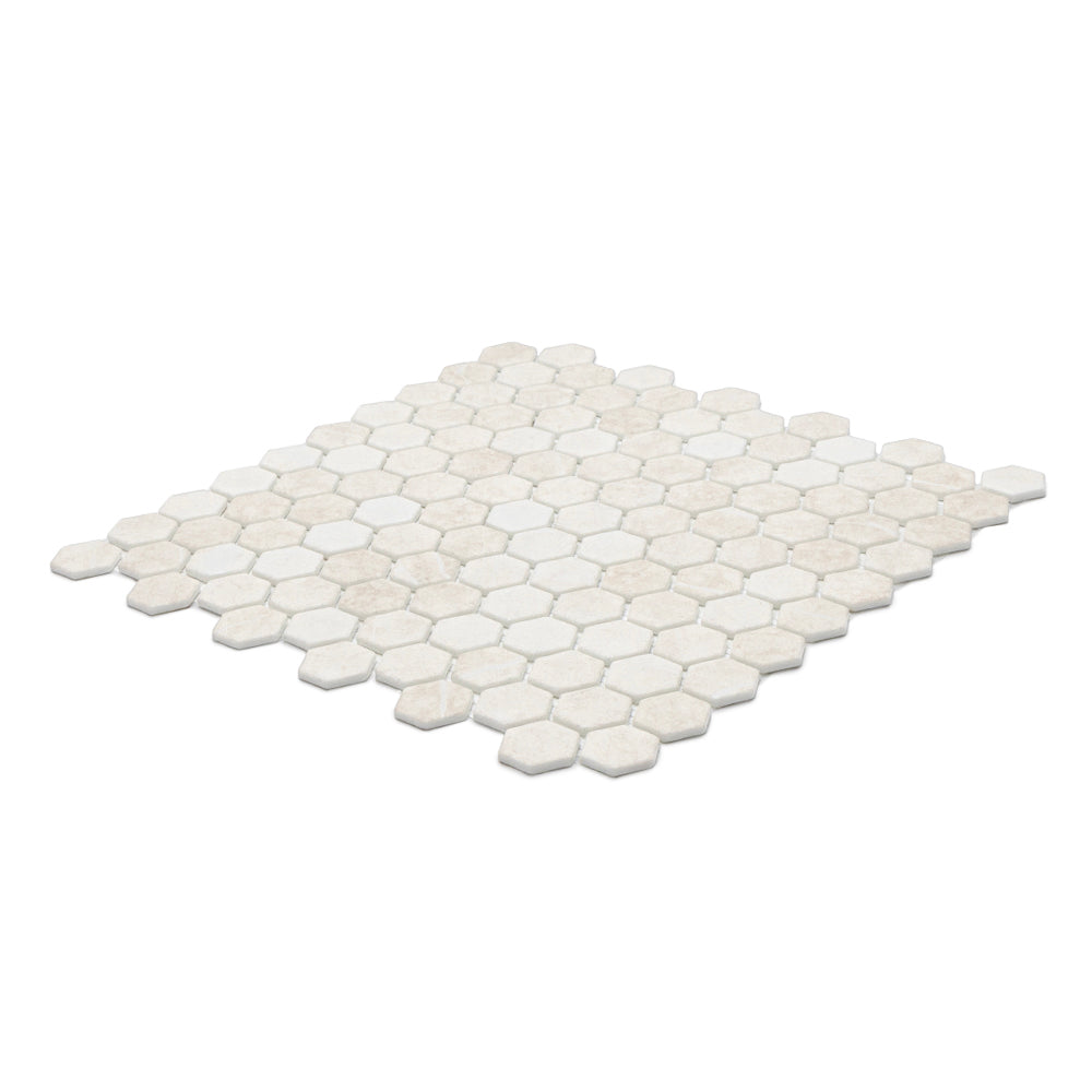 Eterna Hex 1" x 1" Luna Beige Glass Matte Mosaic