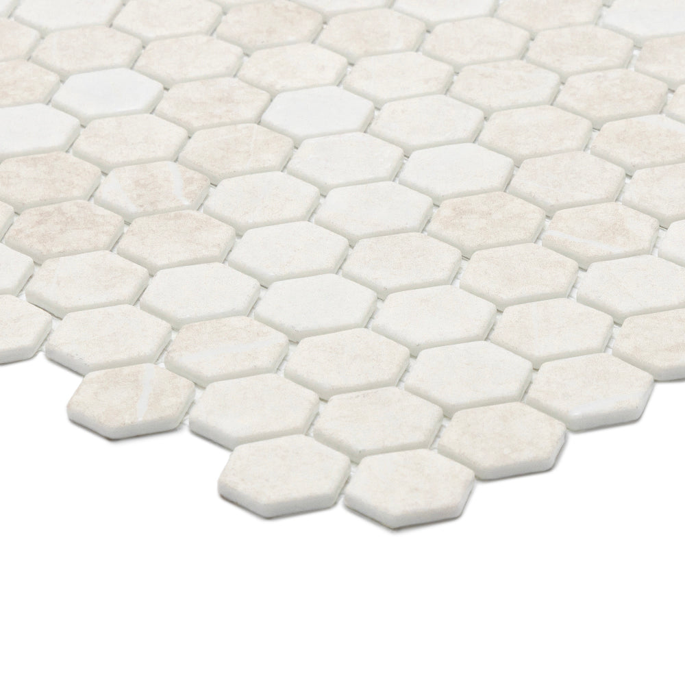 Eterna Hex 1" x 1" Luna Beige Glass Matte Mosaic
