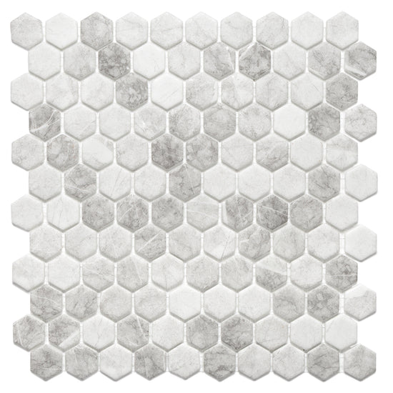 Eterna Hex 1" x 1" Luna Light Grey Glass Matte Mosaic