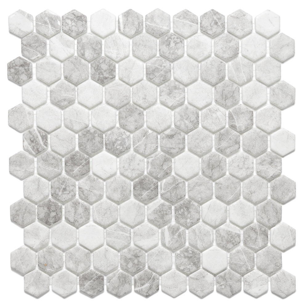 Eterna Hex 1" x 1" Luna Light Grey Glass Matte Mosaic
