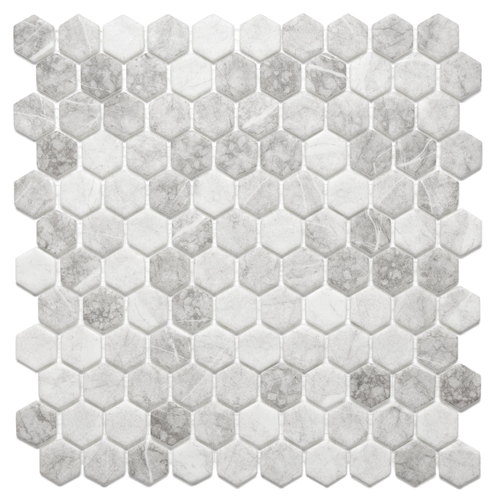 Eterna Hex 1" x 1" Luna Light Grey Glass Matte Mosaic
