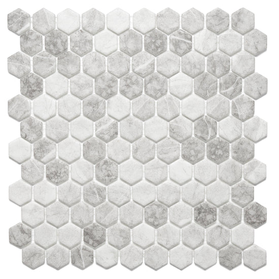 Eterna Hex 1" x 1" Luna Light Grey Glass Matte Mosaic