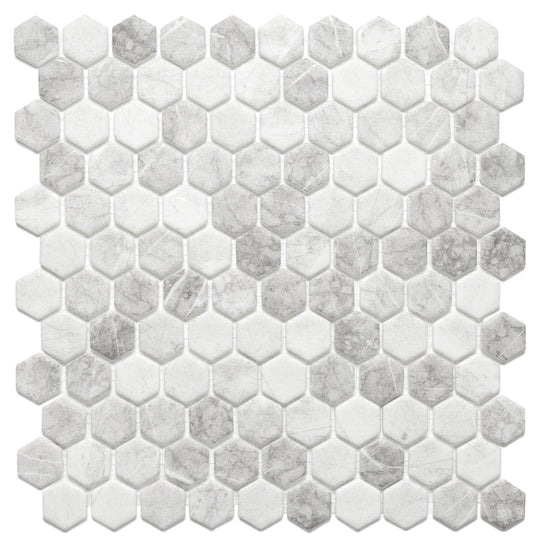 Eterna Hex 1" x 1" Luna Light Grey Glass Matte Mosaic