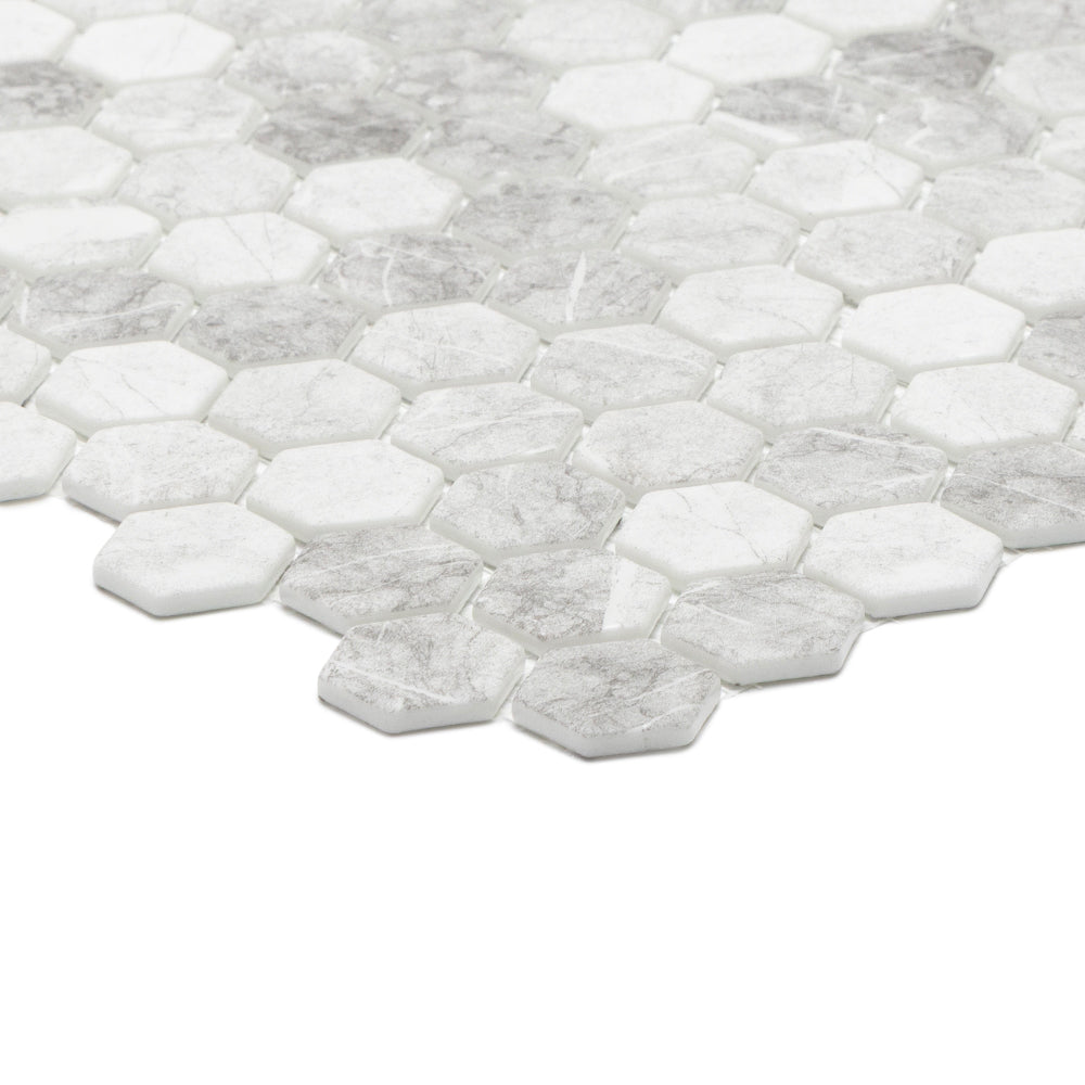 Eterna Hex 1" x 1" Luna Light Grey Glass Matte Mosaic