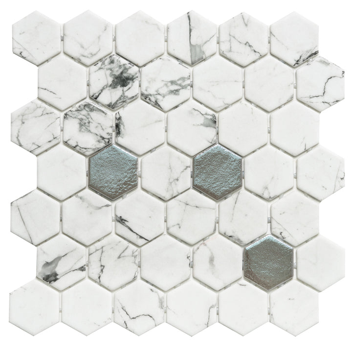 Eterna Big Hex 2"x2" Fosco Argent Recycled Glass Matte Mosaic