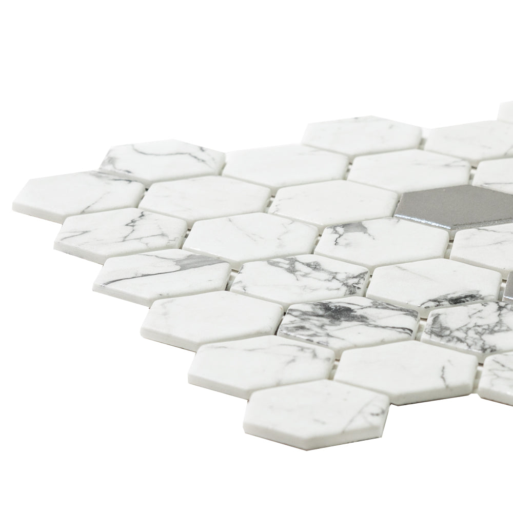Eterna Big Hex 2"x2" Fosco Argent Recycled Glass Matte Mosaic