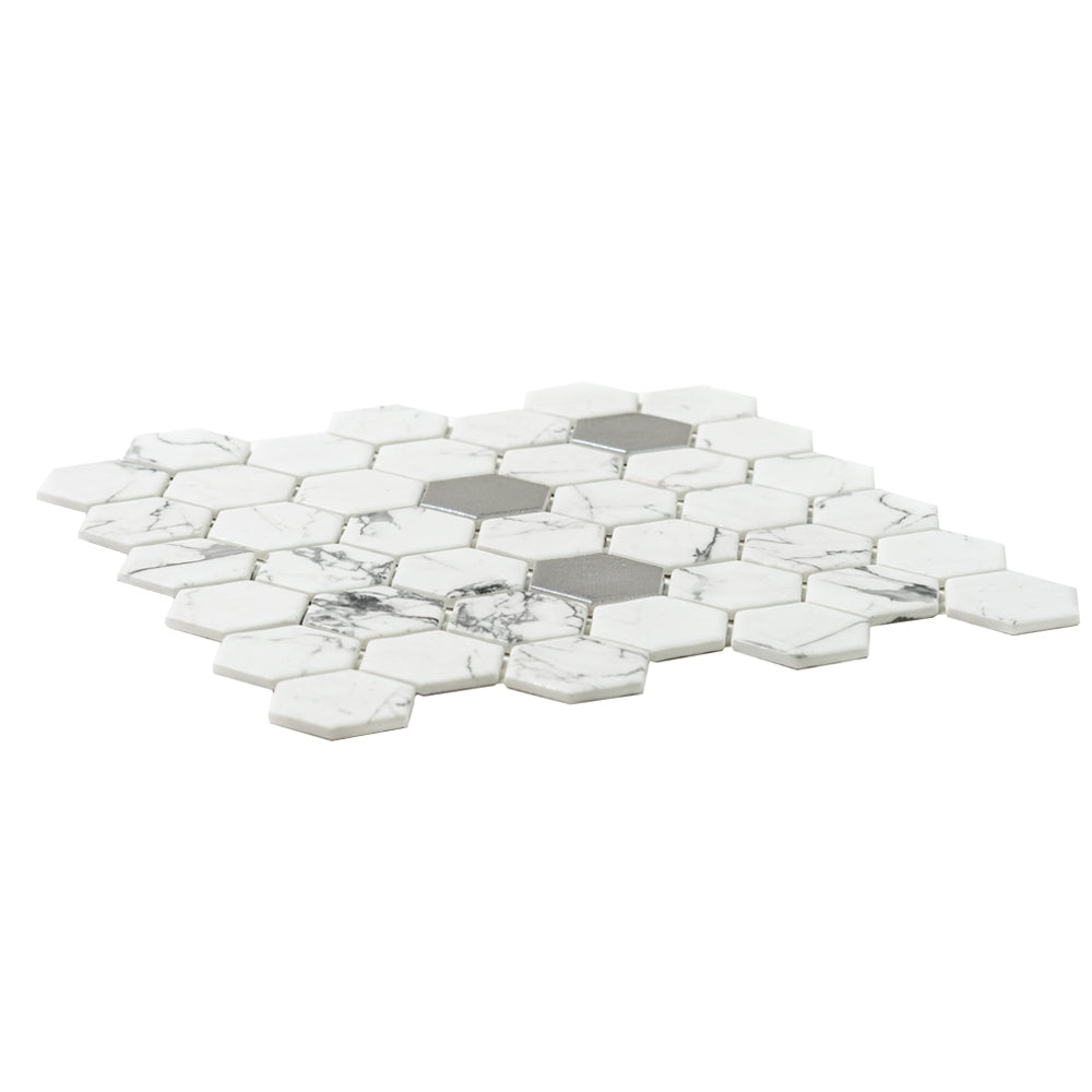 Eterna Big Hex 2"x2" Fosco Argent Recycled Glass Matte Mosaic