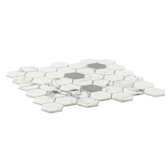 Eterna Big Hex 2"x2" Fosco Argent Recycled Glass Matte Mosaic