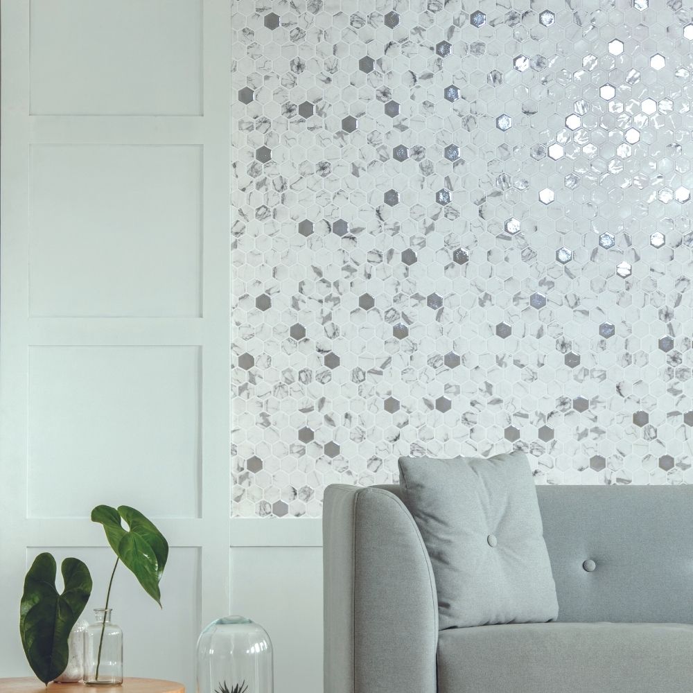 Eterna Big Hex 2" x 2" Fosco Argent Recycled Glass Matte Mosaic