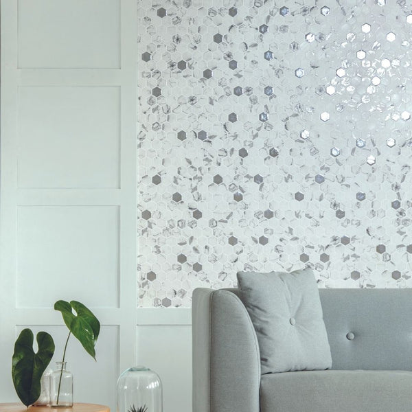 Eterna Big Hex 2" x 2" Fosco Argent Recycled Glass Matte Mosaic