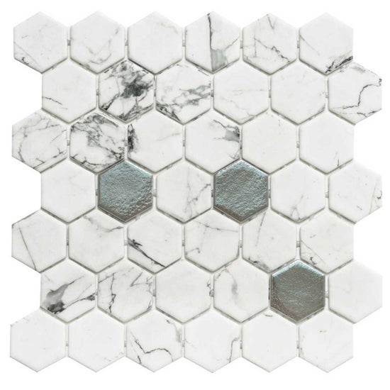 Eterna Big Hex 2"x2" Fosco Argent Recycled Glass Matte Mosaic