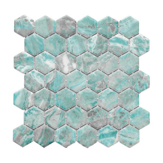 Eterna Hex 2" x 2" Beryl Glass Satin Mosaic