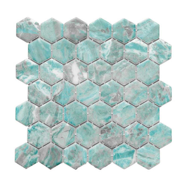 Eterna Hex 2" x 2" Beryl Glass Satin Mosaic