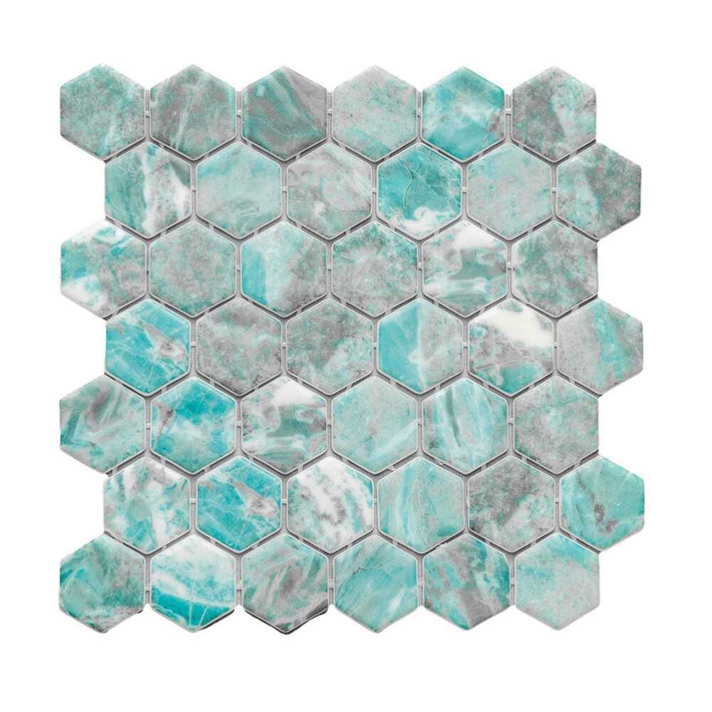 Eterna Hex 2" x 2" Beryl Glass Satin Mosaic