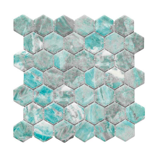 Eterna Hex 2" x 2" Beryl Glass Satin Mosaic