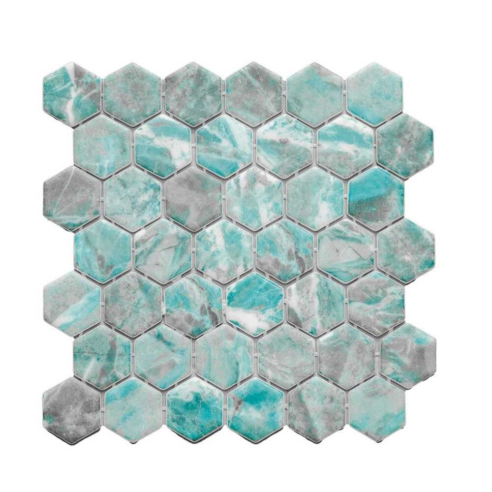 Eterna Hex 2" x 2" Beryl Glass Satin Mosaic