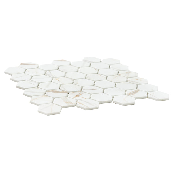 Eterna Big Hex 2" x 2" Calacatta Gold Recycled Glass Matte Mosaic