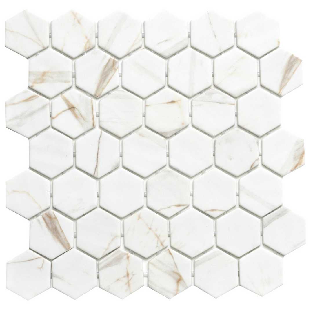 Eterna Big Hex 2"x2" Fosco Argent Recycled Glass Matte Mosaic