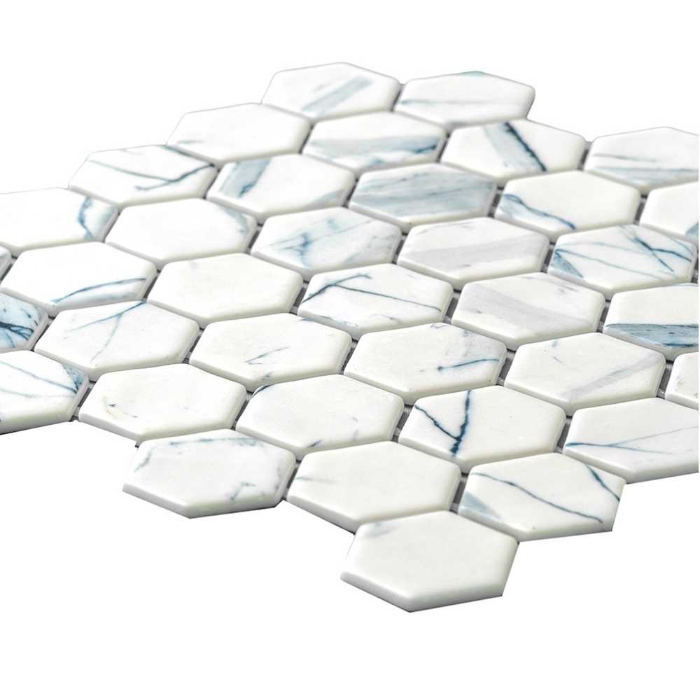 Eterna Hex 2" x 2" Calacatta Blue Glass Matte Mosaic