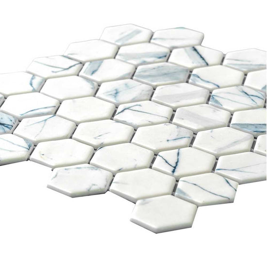 Eterna Hex 2" x 2" Calacatta Blue Glass Matte Mosaic
