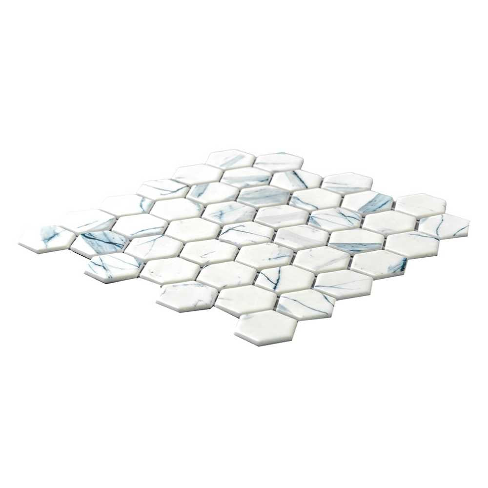 Eterna Hex 2" x 2" Calacatta Blue Glass Matte Mosaic