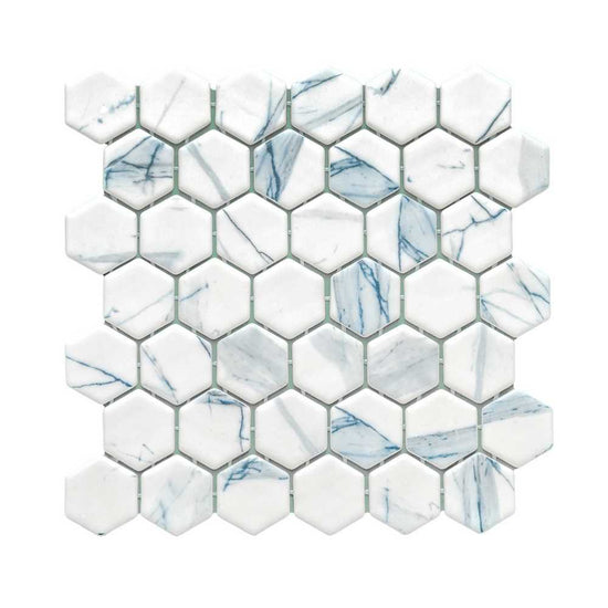 Eterna Hex 2" x 2" Calacatta Blue Glass Matte Mosaic