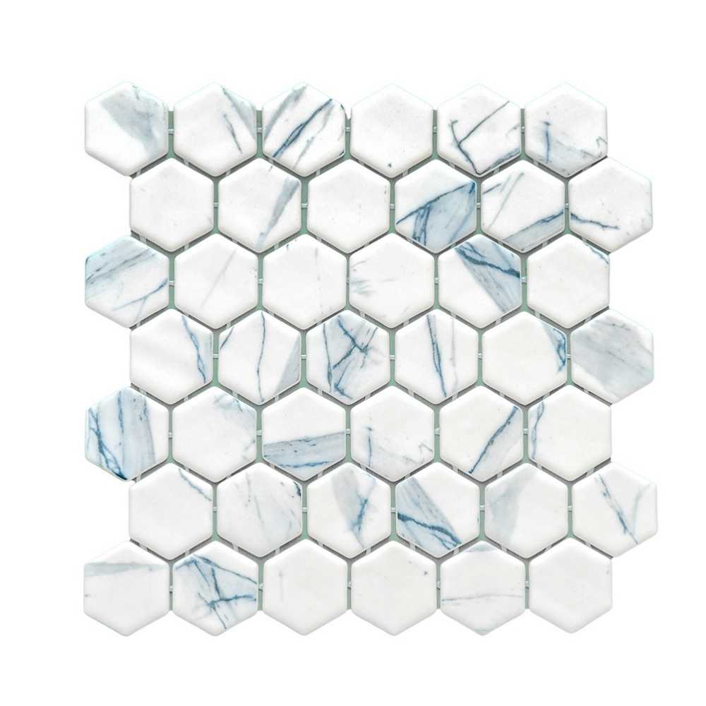 Eterna Hex 2" x 2" Calacatta Blue Glass Matte Mosaic