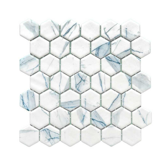 Eterna Hex 2" x 2" Calacatta Blue Glass Matte Mosaic