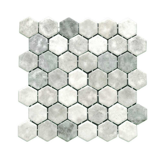 Eterna Hex 2" x 2" Shabby Green Glass Satin Mosaic